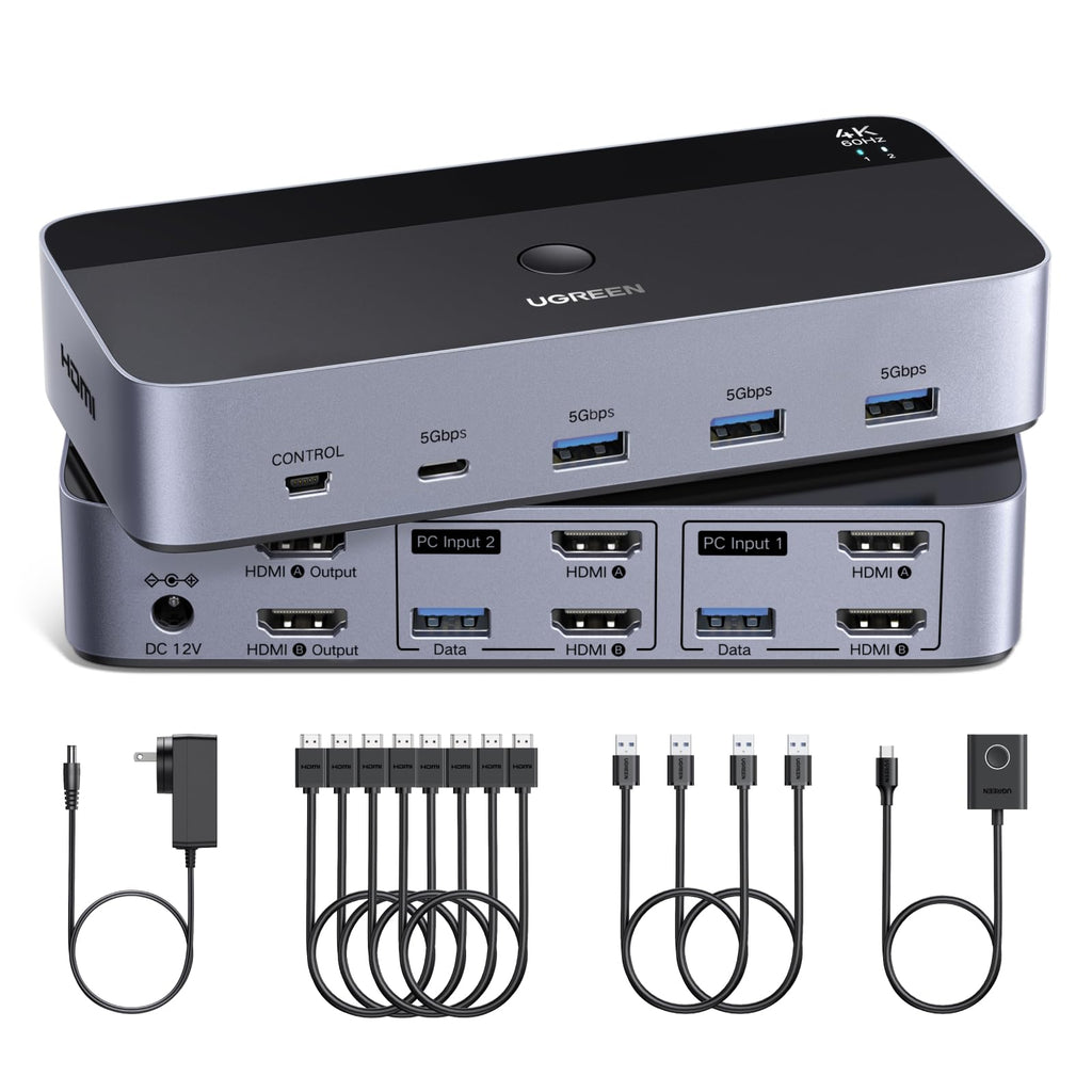 UGREEN HDMI KVM Switch para 2 monitores y 2 computadoras