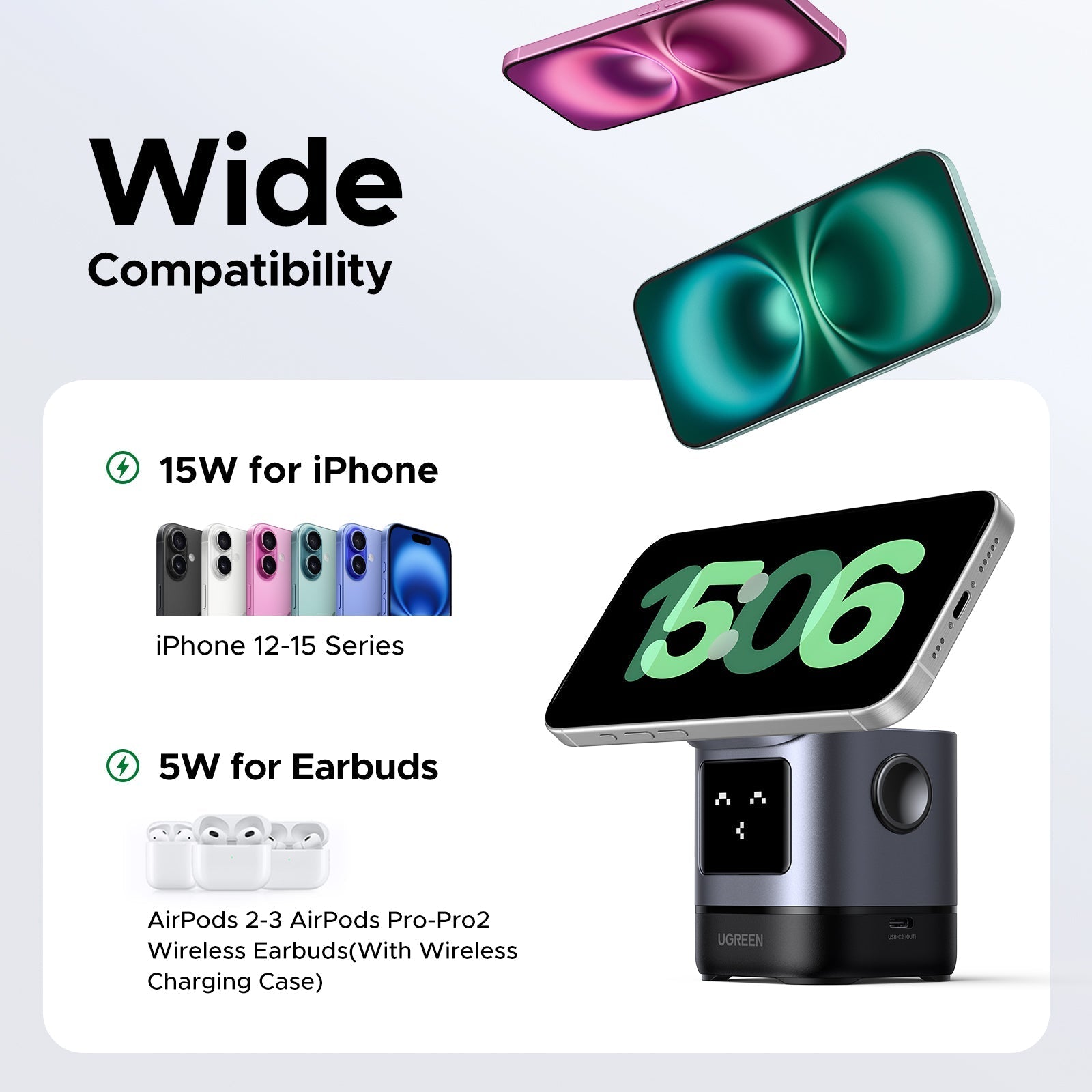 UGREEN Uno 2-in-1 Magnetic Wireless Charger 15W